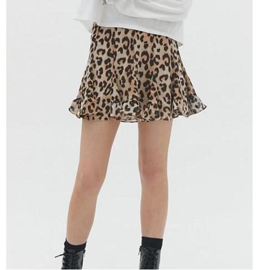 Dress Form Leopard Print Chiffon Mini Skirt Ruffle Hem Brown Womens Size Small